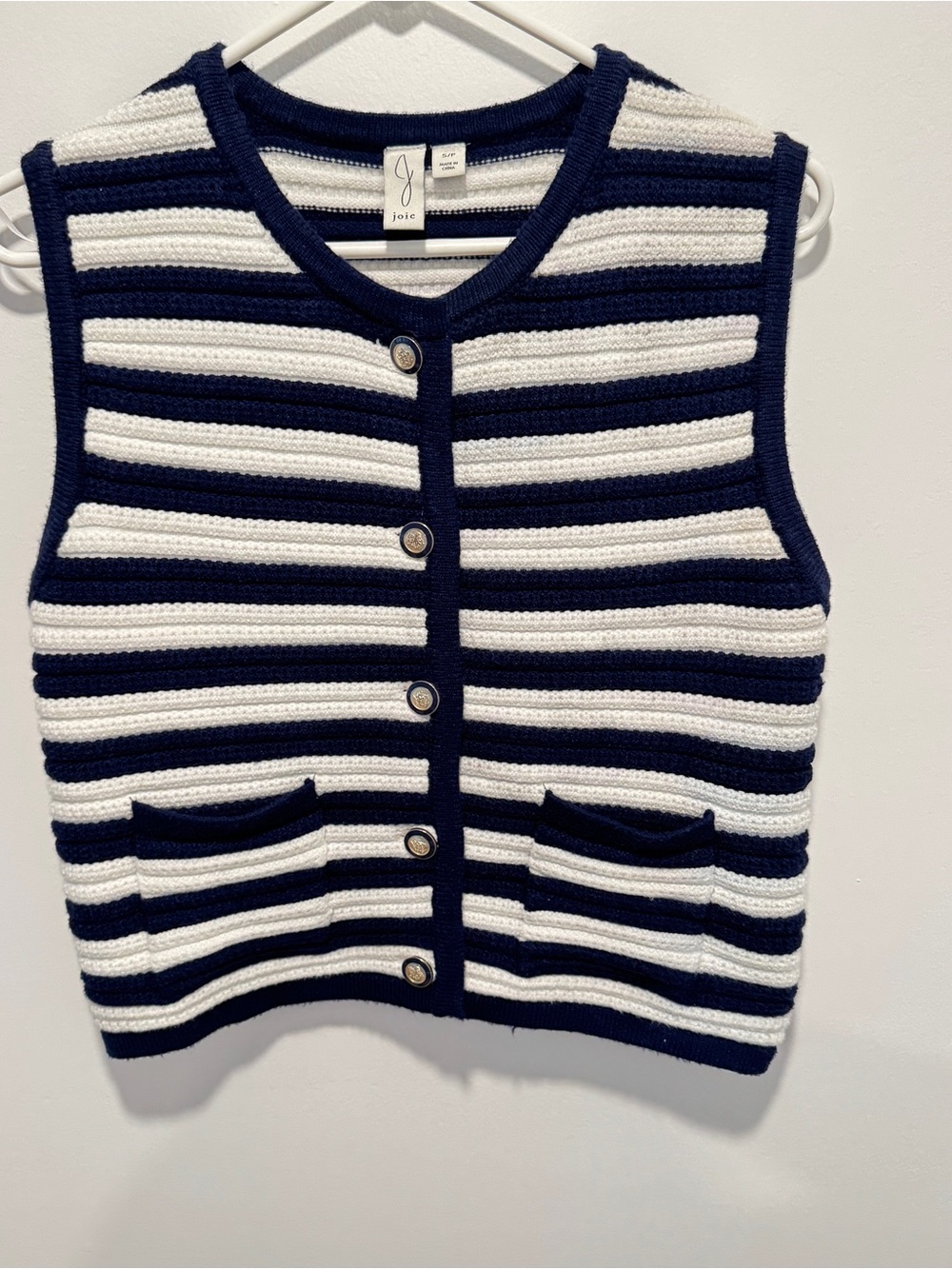 Joie Navy & White Striped Knit Button-Front Vest